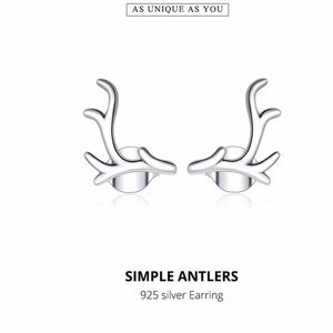 925 Sterling Silver Simple Antlers Stud Earrings for Women